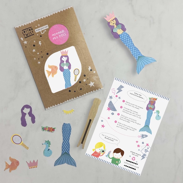 Make Your Own Mermaid Peg Doll Kit