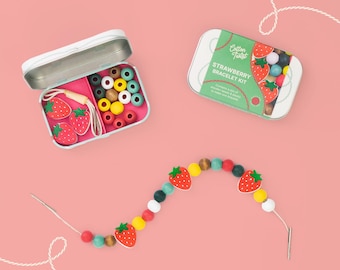 Strawberry Bracelet Making Kit | Wooden Beads, Gift Tin