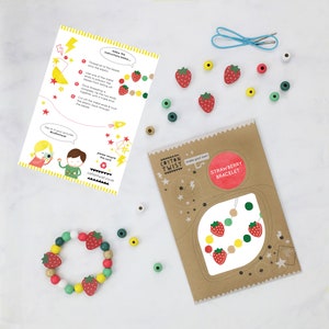 Make Your Own Strawberry Bracelet Kit | Party Bag Filler Craft Kit | Wooden Bracelet Craft Kit