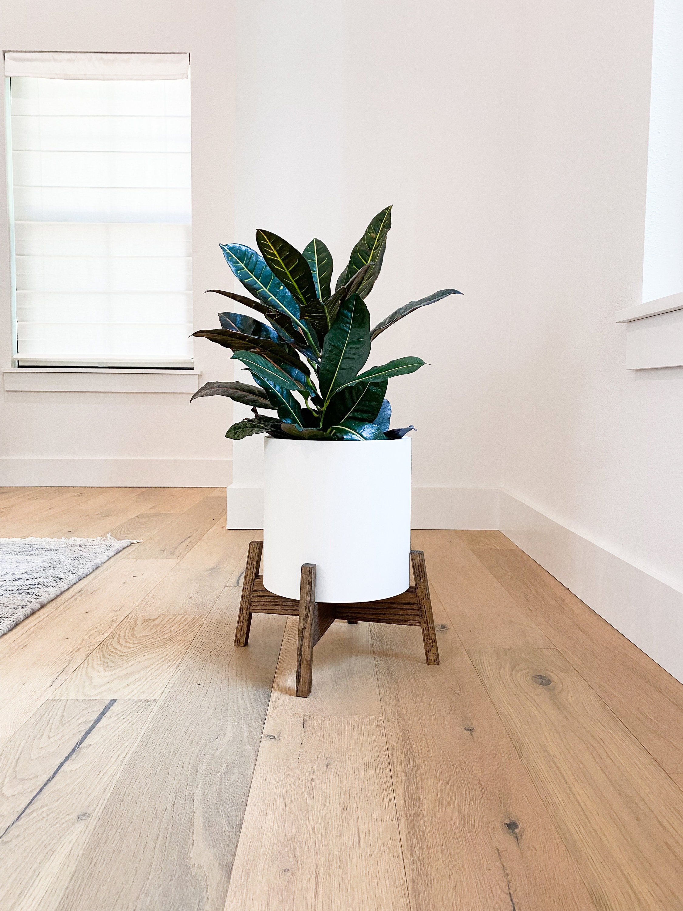 Ziggurat Mid Century Modern Plant Stand in Oak Wood