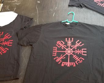 Viking Compass T shirt. This is a good luck symbol for safe travels. Vegvisir