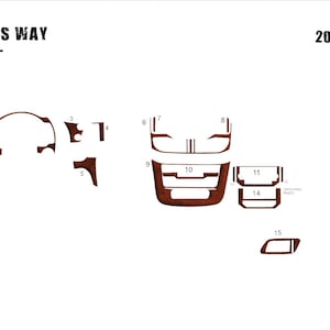 May include: A diagram showing 20 pieces of wood veneer trim for a 2020 Iveco S Way truck. The trim pieces are numbered 1 through 20 and are shown in their approximate locations on the truck's dashboard and door panels.