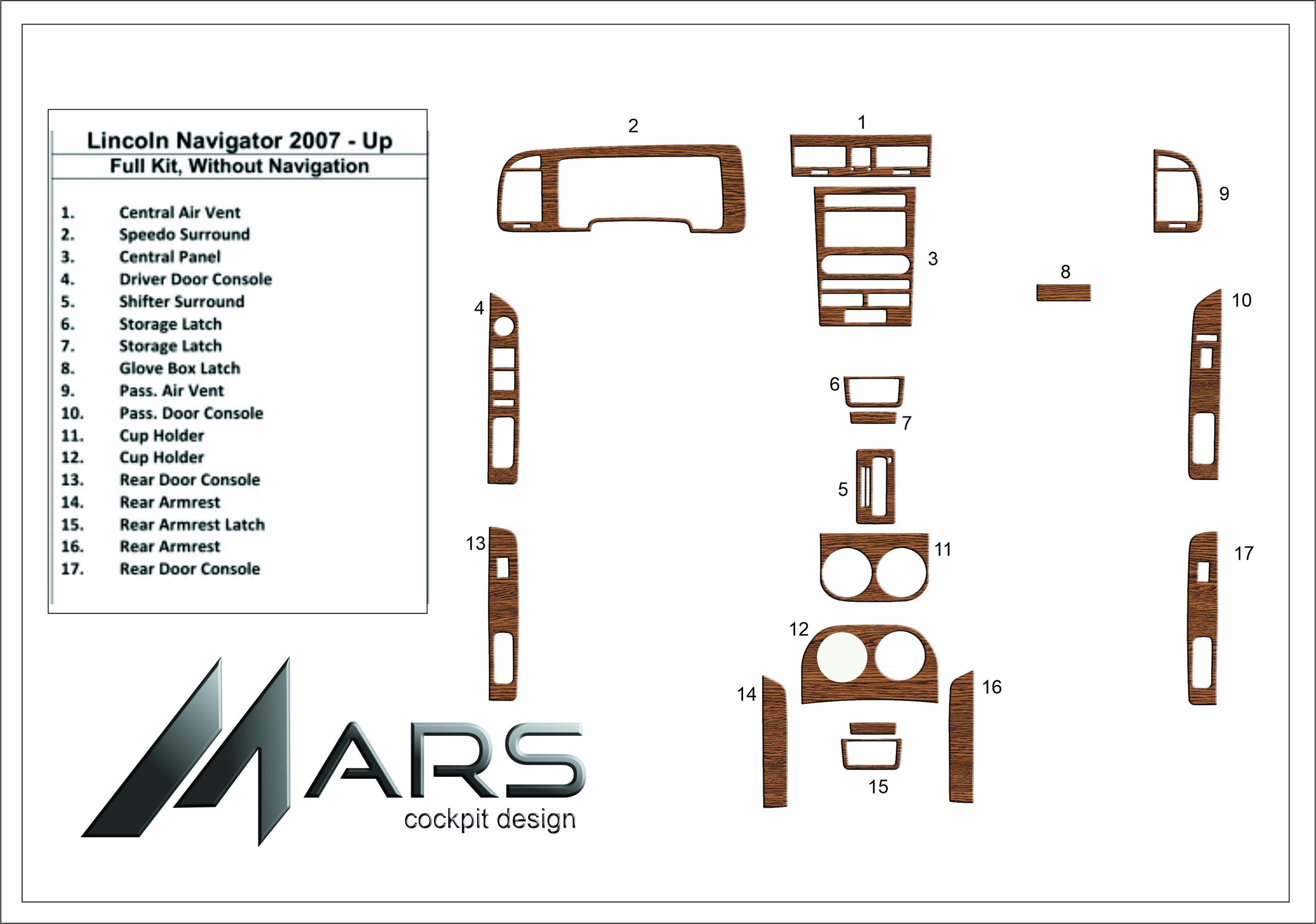 Wood Look Dash Trim Kit for Lincoln 2007- Navigatör Auto Interior