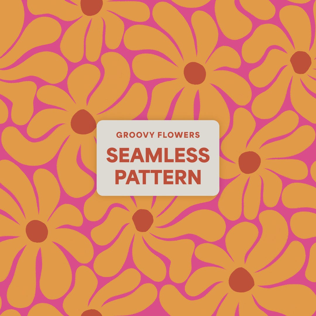 Hand-drawn Groovy Flower Seamless Pattern, Abstract Floral Digital ...