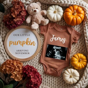 Little Pumpkin Fall Pregnancy Announcement Digital Thanksgiving Baby Reveal November Baby Social Media Template, Easy-To-Edit Canva, FB6