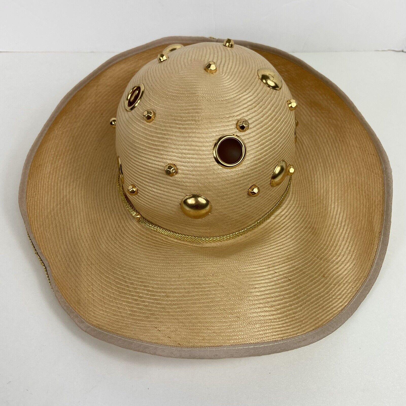 Oscar de la Renta Straw Hat with Black and Gold Embellishments Eugenia Kim Mirabel Wide-Brim Straw Sun Hat | Neiman Marcus main image 2