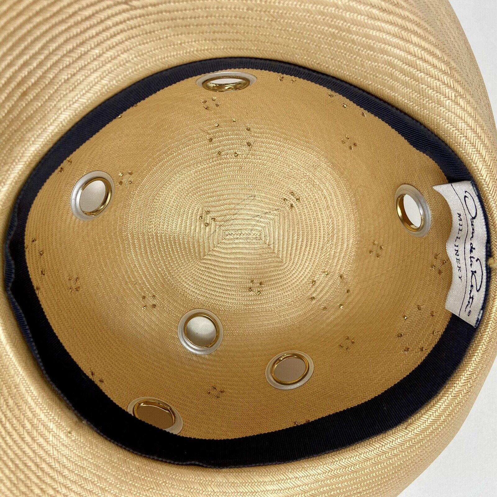 Oscar De La Renta Natural Straw Wide Brim Hat W/ Gold  display picture 2