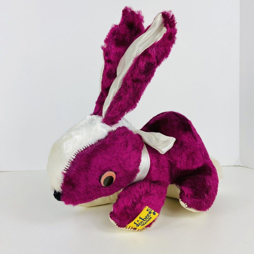 Vtg 11” Jee-bee Stuffed Bunny Magenta Pink Plush Bendable Ears Kitschy ...