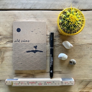 Wild swims individual A6 notebook made from recycled paper – perfect gift, sea swimmer, swim journal