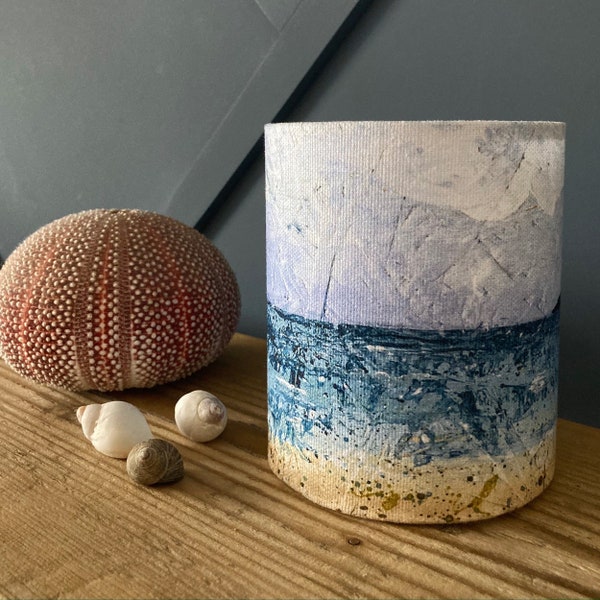 Fabric lantern –  Cornish seascape – organic cotton handmade lampshade for fairy lights or battery operated tea light – lovely night light
