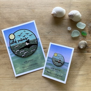 Bundle: Wild swim enamel pin and embroidered patch badge set