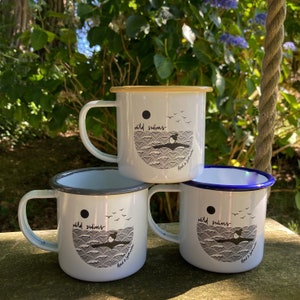 Wild swimming enamel mug perfect post-swim mug, camping mug or gift yellow, blue or grey rim image 1