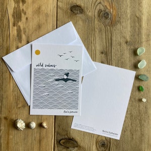 Carte de correspondance Wild Swims avec enveloppe, cartes postales illustrées à la main