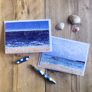 Pack of two seascape greetings card &#39;Carbis Bay&#39; and &#39;Long Rock, Cornwall, A6 card with envelope