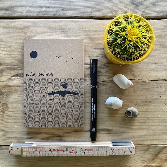 Wild swims individual A6 notebook made from recycled paper – perfect gift, sea swimmer, swim journal