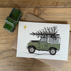 Carte de Noël hiver Land Rover : une seule carte A6 avec enveloppe kraft.