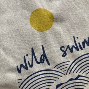 Wild swims screen printed cotton tote bag, reusable shopping bag image 8