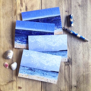 Pack of 4 seascape greetings cards, Carbis Bay and Long Rock Cornwall, A6 card with envelope