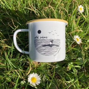 Wild swimming enamel mug perfect post-swim mug, camping mug or gift yellow, blue or grey rim image 6