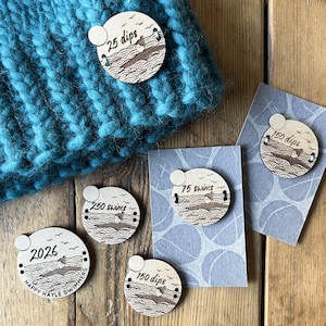 Wild outdoor swimming milestone laser etched wooden sew-on button badges
