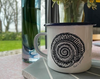 Ammonite enamel mug – perfect camping mug or gift