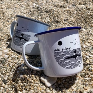 Wild swimming enamel mug perfect post-swim mug, camping mug or gift yellow, blue or grey rim image 5