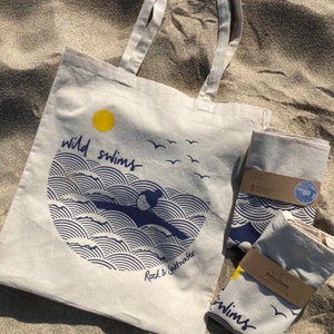 Wild swims screen printed cotton tote bag, reusable shopping bag image 4