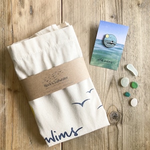 Gift bundle: wild swims enamel pin badge and screen printed tote bag set