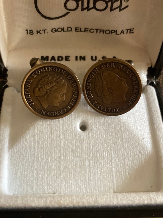 Netherlands 1 Cent Coin Cufflinks - 1960's Mid Cen