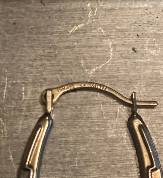 10k Gold Three-Tone Hoop Earrings with Greek Moti… - image 2
