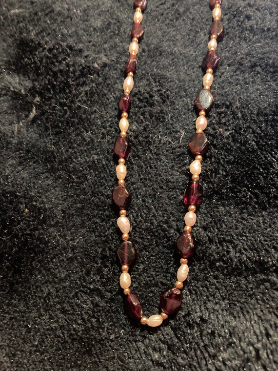 Vintage Freshwater Pearl and Red Stone Necklace