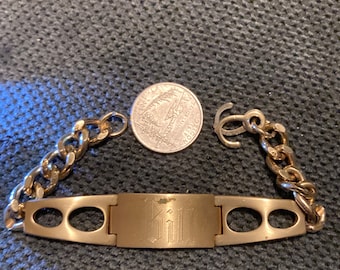 Vintage Gold Tone ID Bracelet - Monogrammed w/ Gold Tone Chain