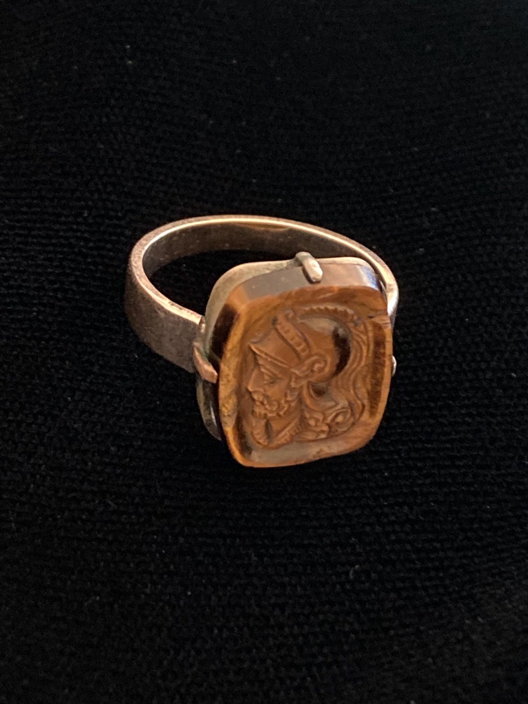 Carved Signet Rings Antique 10k Gold Signet Ring – Hand-carved Tiger's Eye Soldier ...