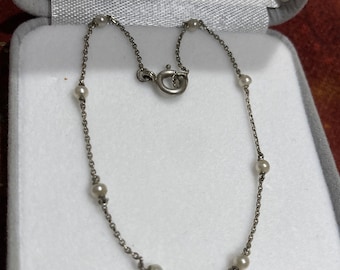 Silver Bracelet with Seed Pearls - Vintage Dainty Sterling Silver Bracelet with Freshwater Pearls 7&quot; 8&quot;