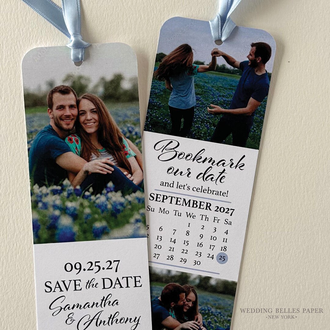 Save the Date Bookmark Invitation, Personalized Wedding Photo Bookmark ...