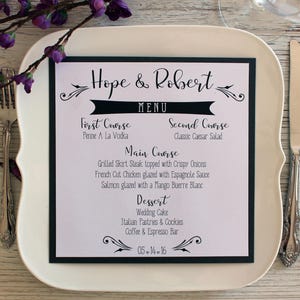 Square Wedding Reception Menu, Square Menu Card, Wedding Menus, Reception Menu, Dinner Menu Card, Handmade Menu, Menu Card, Personalized