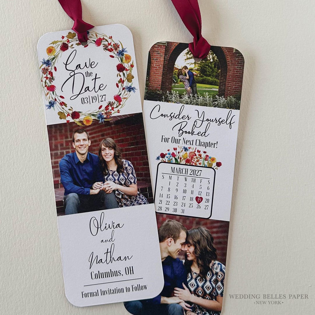 Save the Date Bookmark Invitation, Personalized Wedding Photo Bookmark ...