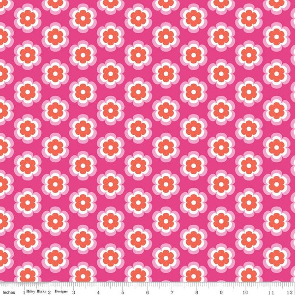 SALE   Knit Pink and Orange Flowers Fabric -Riley Blake Fabrics- Patty Young Collection-Fuschia