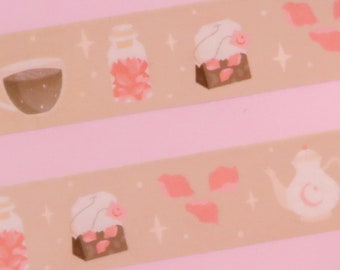 Fita adesiva washi de chá de rosas: acessório para planejador de scrapbooking kawaii