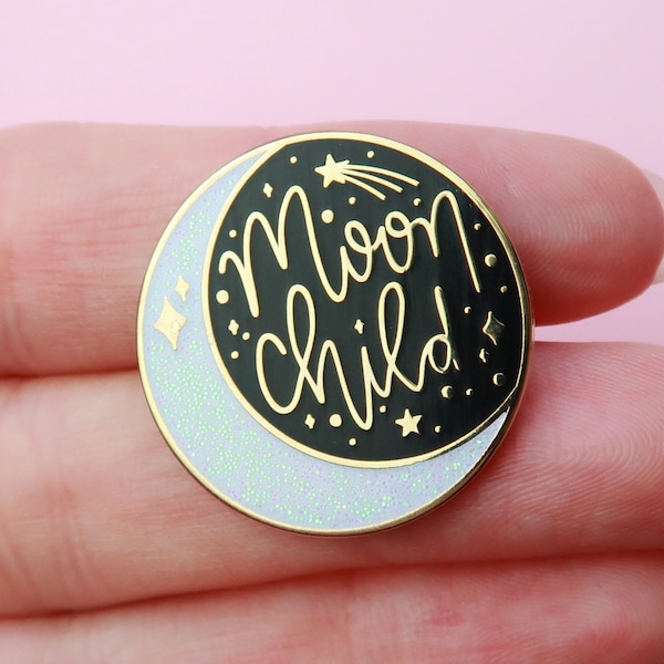 Moon Child Enamel Pin, Moon Child, Moon Phase, Hard Enamel, Glitter, Cute Enamel Pin, Moon Child Pin, Badge, celestial, under the stars