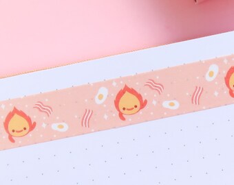 Peach Calcifer Washi Tape · Kawaii Flame Character Washi · Cute Peach Anime Washi Roll for Journaling, Scrapbooks & Stationery Lovers