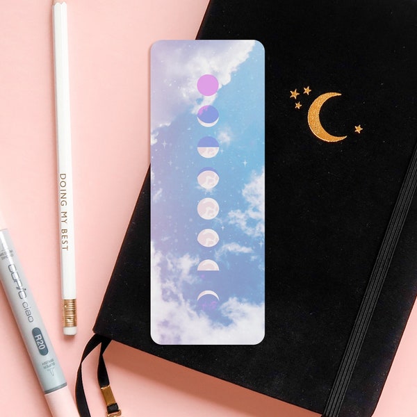 Pastel Moon Phase Bookmark, book mark, bookworm, book lover, library, reading, celestial, moon phase, moon lover, witch, lunar cycle