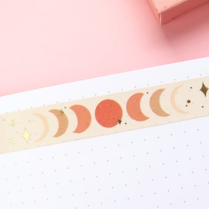 Boho Moon Phase Gold Foil Washi Tape, Autumn Magic, Fall, Thanksgiving, scrap booking, planner, moon phase, lunar cycle, celestial, bohemian