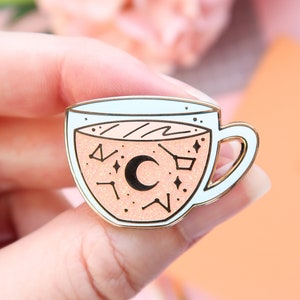 Pastel Celestial Tea Enamel Pin, Glitter Pin, Cute Enamel Pin, Pin Badge, potion pin, Witchcraft Wizardry, magic Spells, moon, constellation