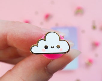 Kawaii Cloud Mini Enamel Pin, Cute Enamel Pin, Pin Badge, Stocking Stuffer, Filler, rainbow, cloud, sun, heart, kawaii, weather, sky