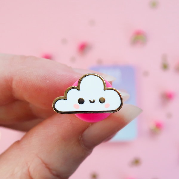 Kawaii Cloud Mini Enamel Pin, Cute Enamel Pin, Pin Badge, Stocking Stuffer, Filler, rainbow, cloud, sun, heart, kawaii, weather, sky