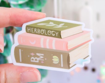 Botanical Magic Book Stack Holographic Sticker: Herbology Plant Decor