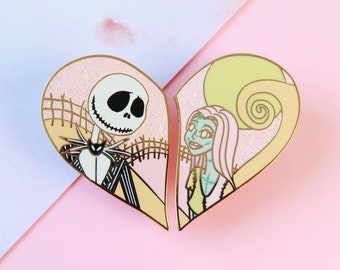 Jack en Sally emaille speldjesset: Glitter Halloween speldje