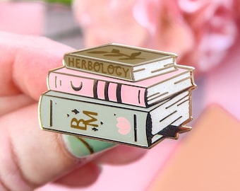 Botanical Book Stack Enamel Pin, Cute Enamel Pin, Pin Badge, Witchcraft and Wizardry, magic and Spells, plant magick, green witch, herbology