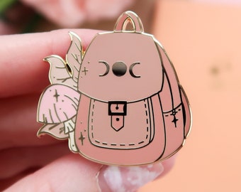 Witch Backpack Enamel Pin · Cute Witchy Bag Pin · Cottagecore Mushroom Lapel Pin